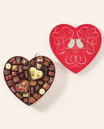Large heart-shaped box with assorted chocolates, including heart-shaped chocolates and Chocolate Mice.