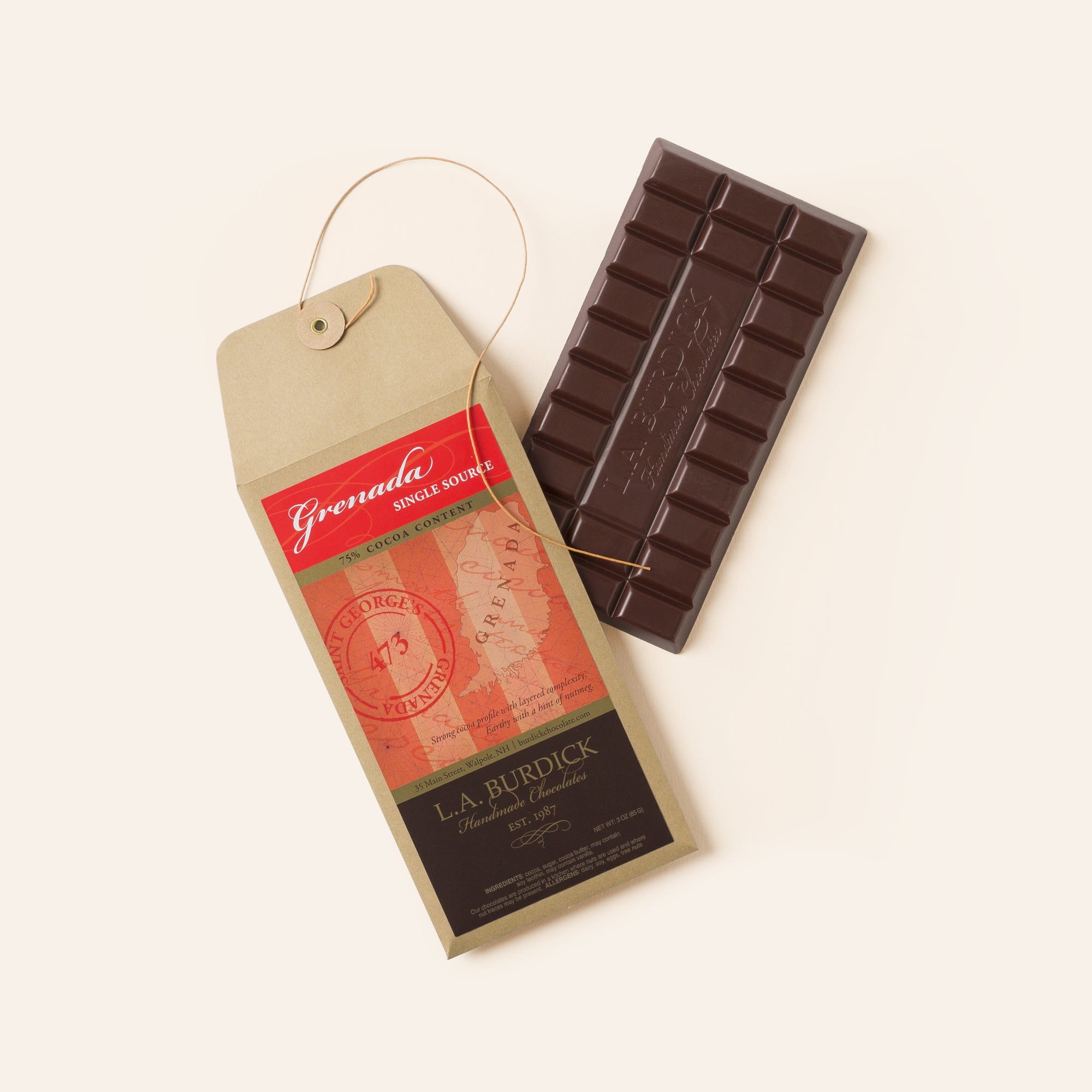 キヌガサシェード ピタゴラベース チョコブラウン Single Source Grenada Dark Chocolate Bar | L.A. Burdick Chocolates
