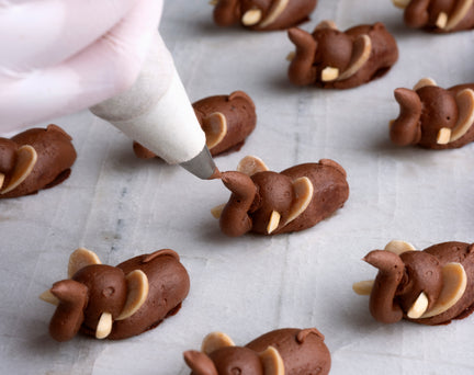 The trunk on a Chocolate Elephant is hand-piped by one of our chocolatiers.