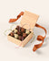 Wooden box filled with 9 dark, milk and white chocolate mice. Tied with a pumpkin colored ribbon on a cream background.