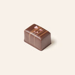 Chocolate bonbon with decorative elements on a light beige background
