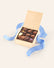 Small Chocolate Mother Duck & Ducklings assortment of bonbons in a wooden gift box with blue ribbon.
